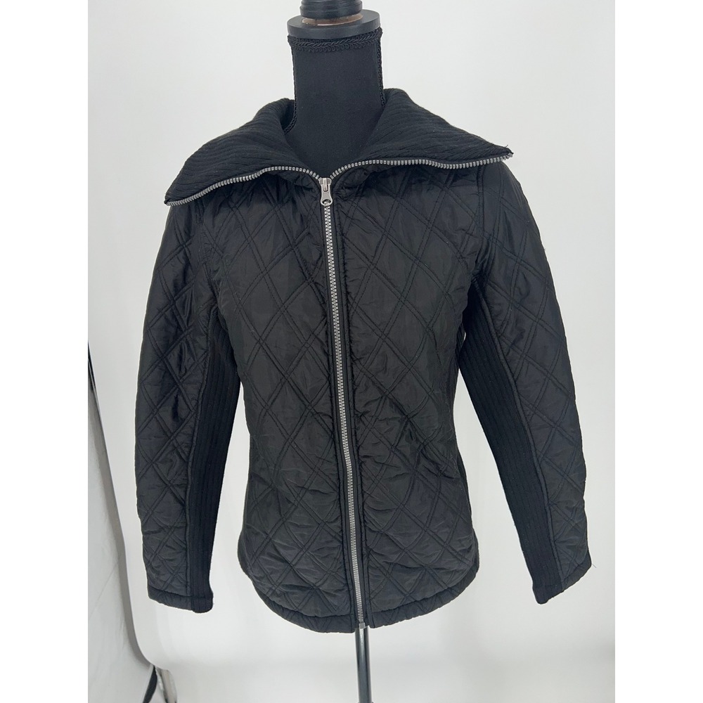 Fuda Women's Black Quilted Sherpa Lined Full Zip Jacket Rib Knit Size M
